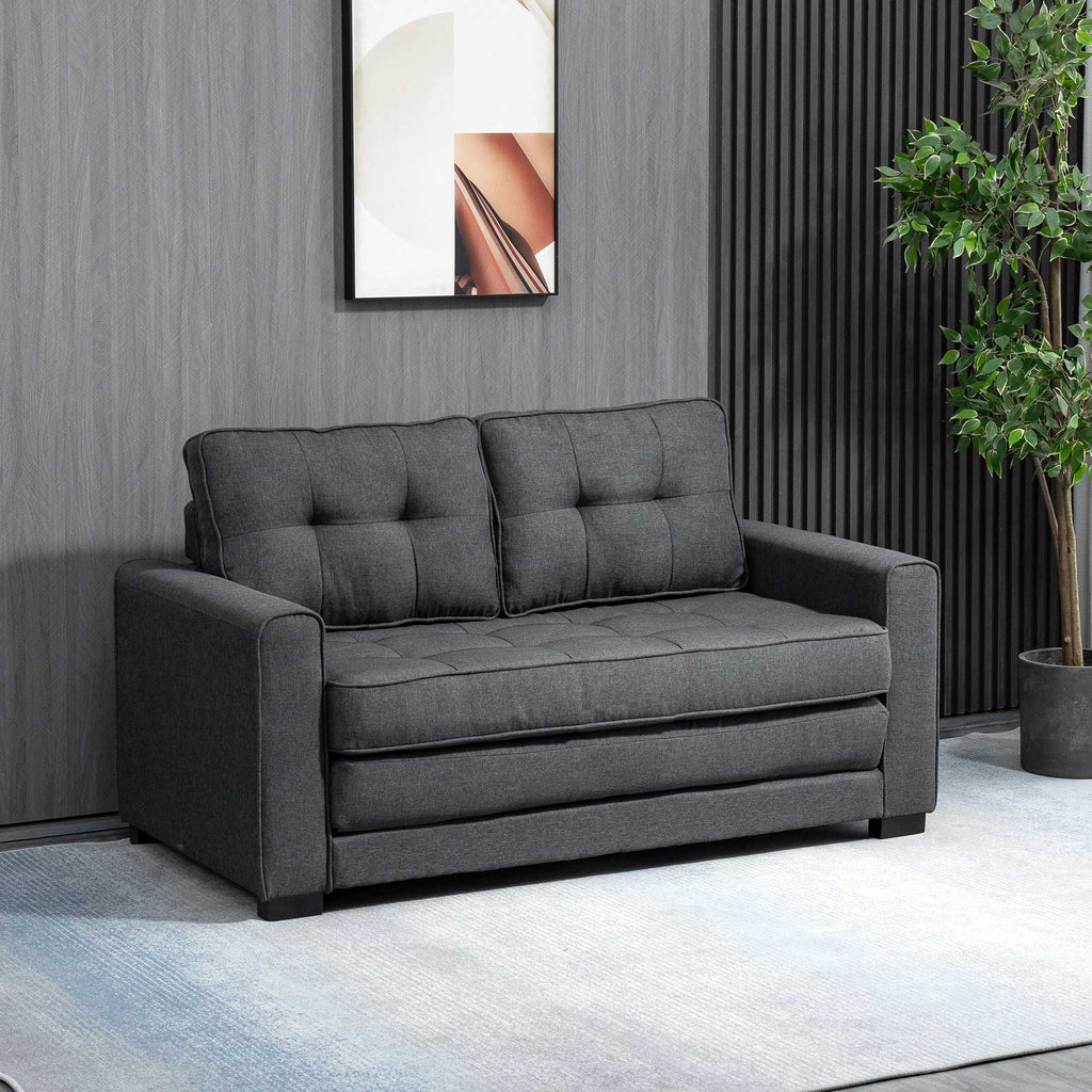 Canapé droit convertible 2 places - dossier capitonné - 147,5 x 75 x 85 cm - gris-9