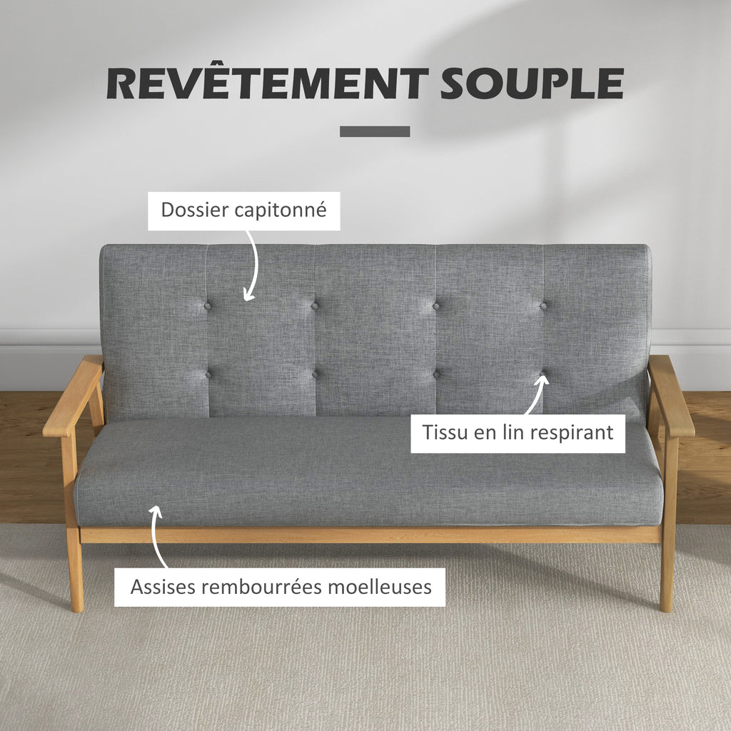 Canapé 3 places 154,5, canapé scandinave avec dossier capitonné, assise rembourrée et accoudoirs, gris-3