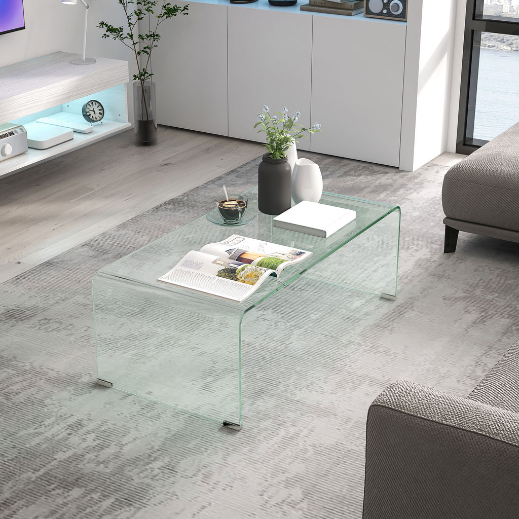 Table basse en verre table de salon rectangulaire design moderne en verre trempé avec bords arrondis sûrs transparent-6