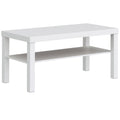 Table basse de salon, table d'appoint rectangulaire à 2 niveaux avec étagère de rangement, 90x45x44,5cm, blanc-0