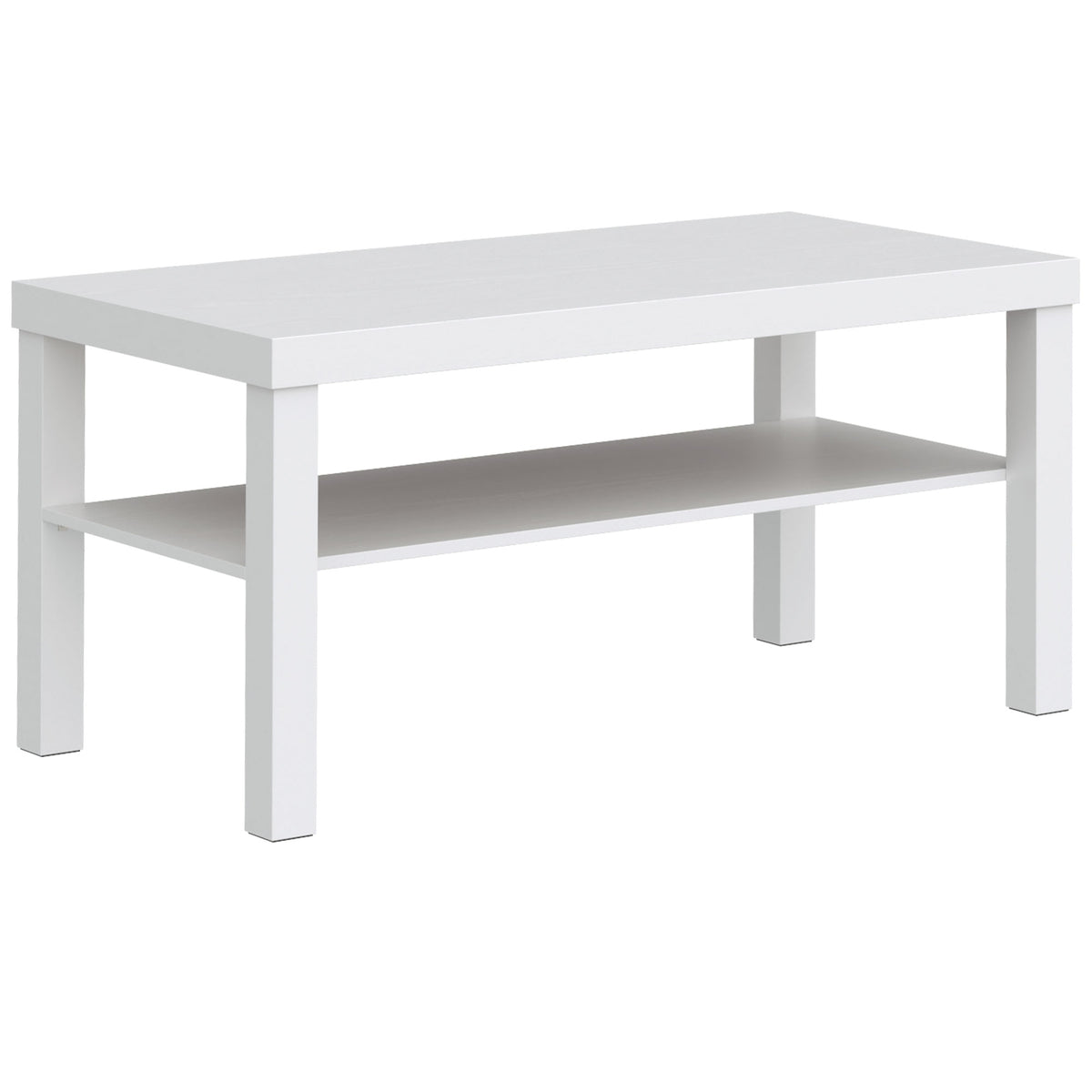 Table basse de salon, table d'appoint rectangulaire à 2 niveaux avec étagère de rangement, 90x45x44,5cm, blanc-0