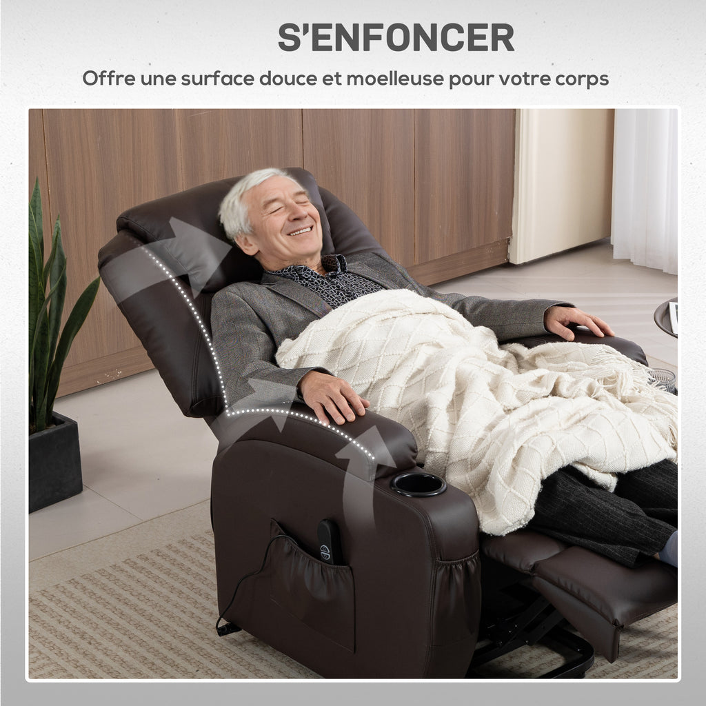 Fauteuil releveur électrique, fauteuil relax électrique, repose-pied, dossier inclinable, port USB, 83x95x107cm, marron-5