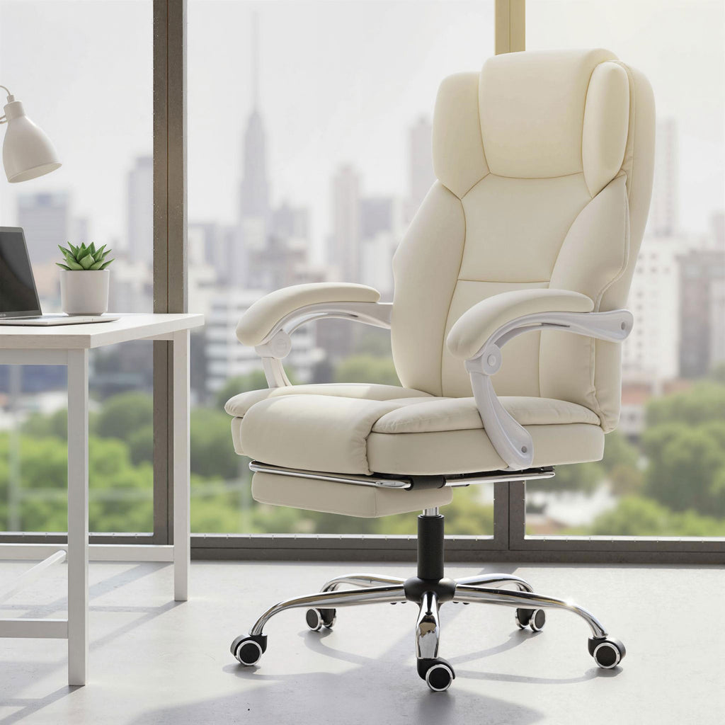 Chaise bureau ergonomique, fauteuil de bureau avec dossier inclinable, hauteur réglable, 64x73x112-120cm, beige-9