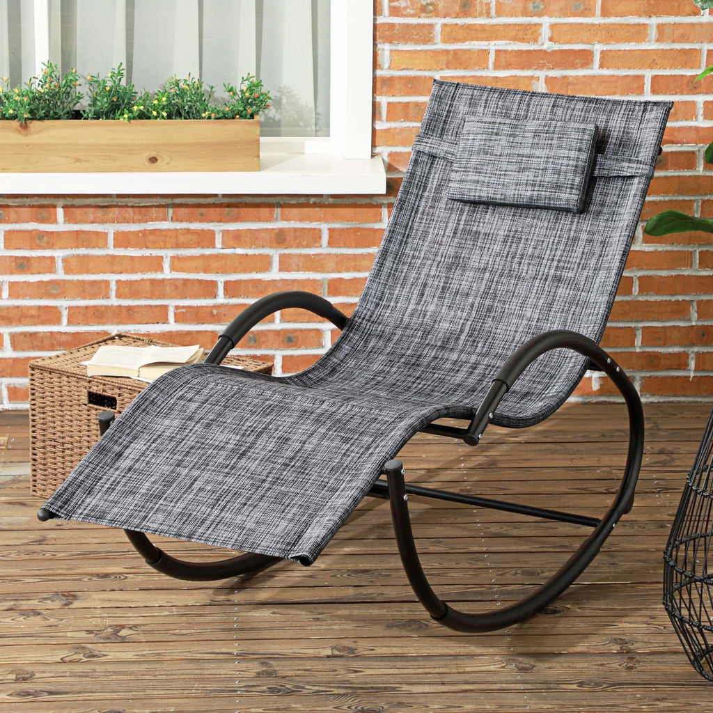 Chaise longue à bascule avec tétière utilisation extérieure intérieure gris chiné-9