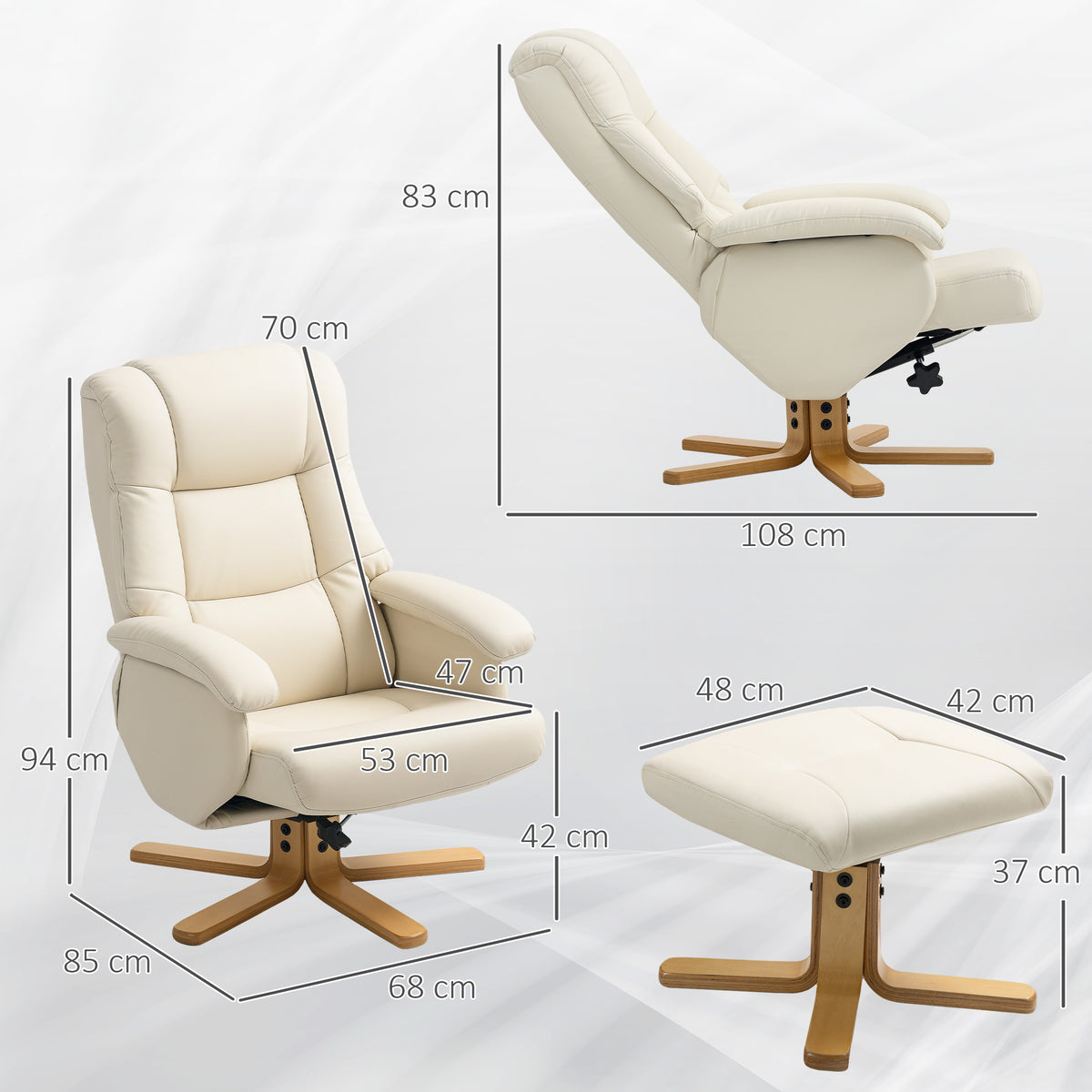 Fauteuil relax avec repose-pied fauteuil de relaxation pivotant 360° dossier inclinable charge 120 Kg crème-2