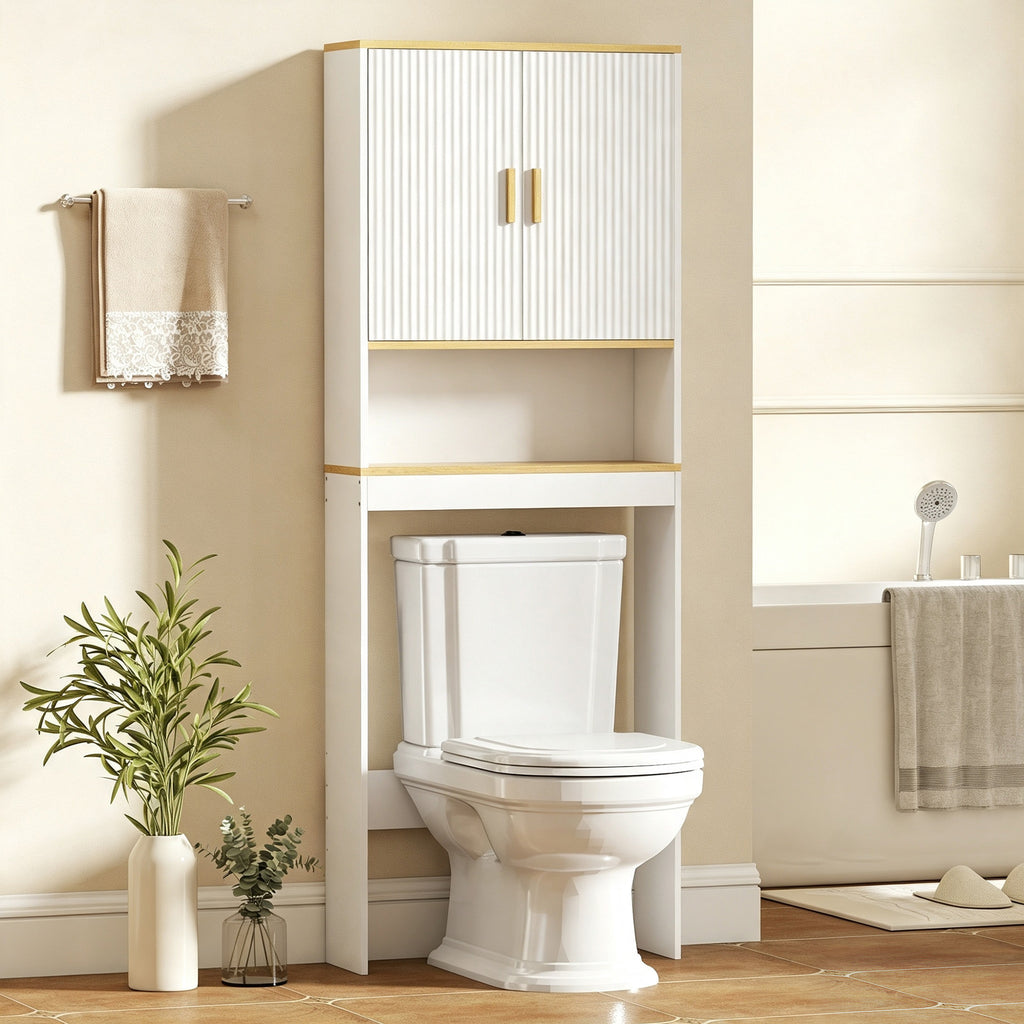Meuble WC rangement au-dessus des toilettes 3 niveaux étagère de toilettes avec étagères réglables, 64x20x170,5cm, blanc-1