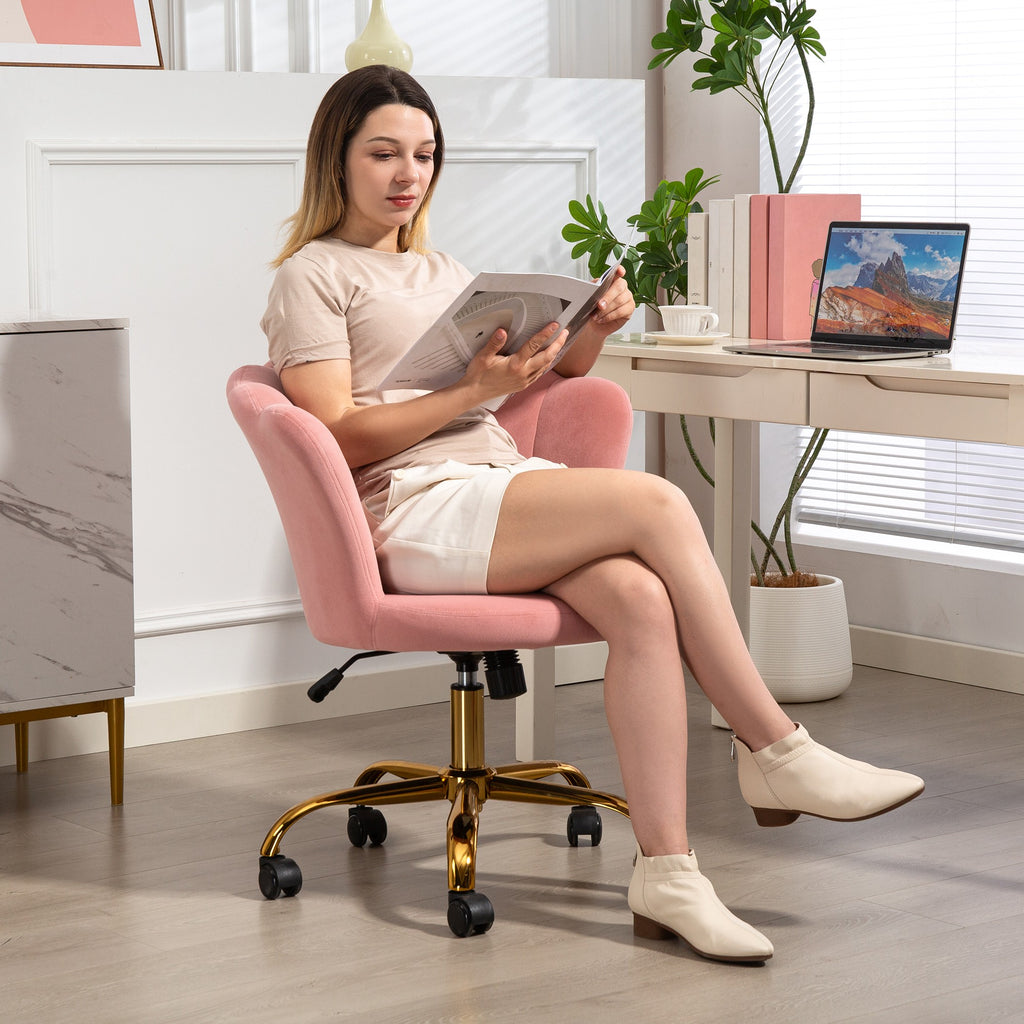 Chaise bureau en velours, chaise coiffeuse avec dossier en pétale, hauteur réglable, 69 x 64 x 80-90 cm, rose-7