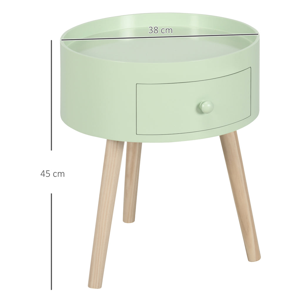 Table basse table de chevet table de nuit ronde design scandinave bout de canapé avec tiroir pieds effilés inclinés-2