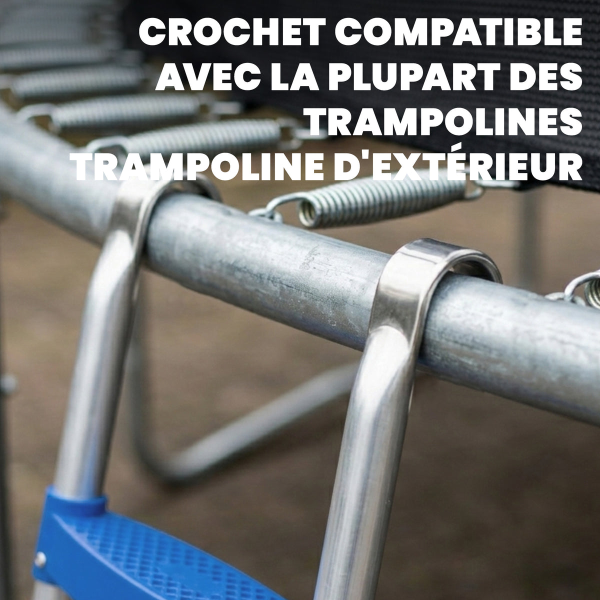 Échelle de Trampoline 2 Marches Larges avec Crochet Universel, Cadre en Acier Galvanisé, Charge 150 kg, 97x32x7 cm, Bleu-5
