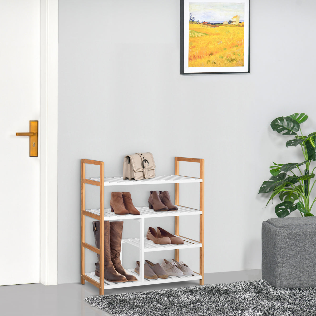 Etagère à Chaussures - étagère de Rangement - Meuble Chaussures 4 Niveaux Bois de pin étagères à Lattes MDF Blanc-7