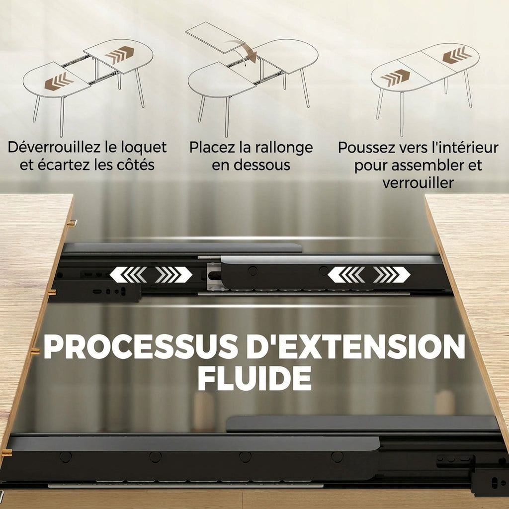 Table à manger extensible ovale pour 4 à 6 personnes, table de cuisine 120-160 cm, bords arrondis, chêne-4