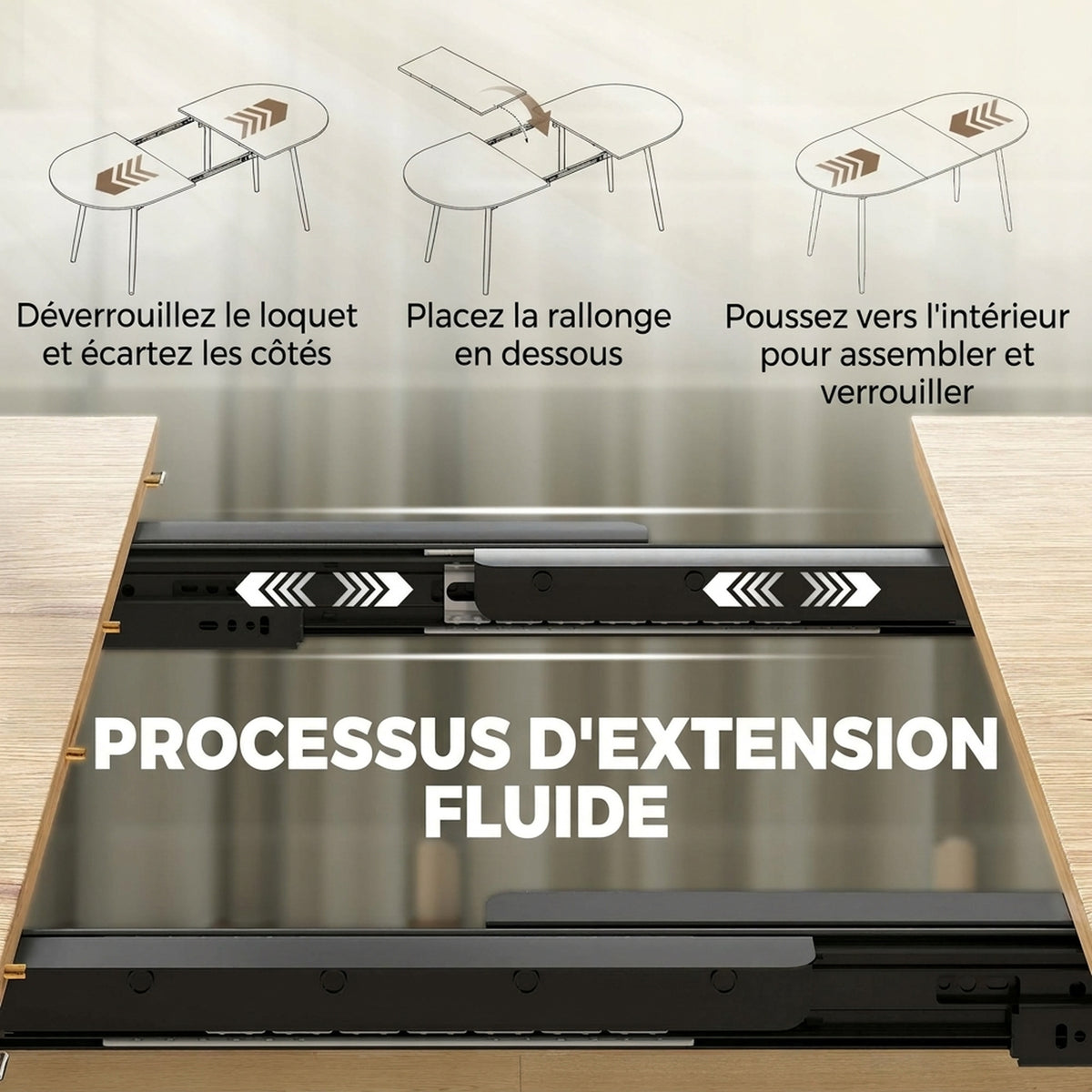 Table à manger extensible ovale pour 4 à 6 personnes, table de cuisine 120-160 cm, bords arrondis, chêne-4