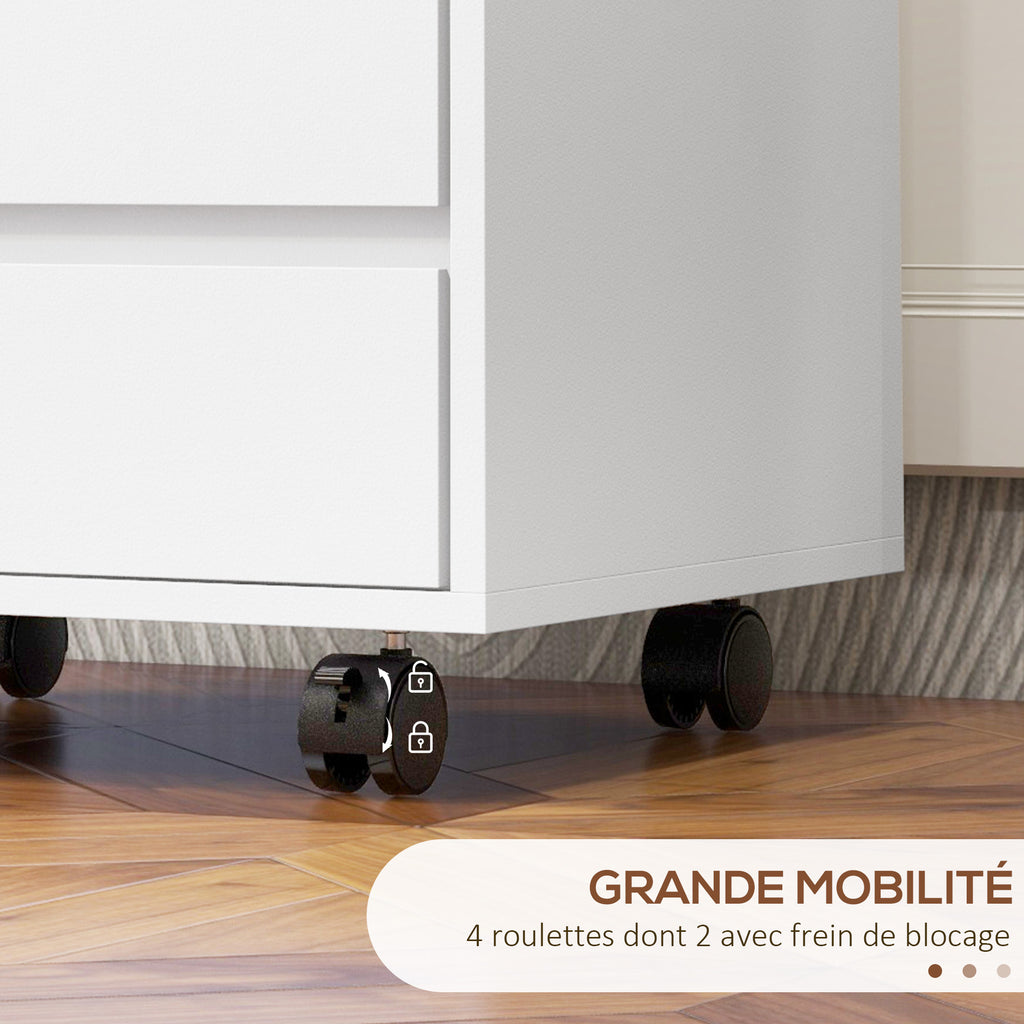 Caisson de bureau rangement bureau sur roulettes 4 tiroirs coulissants en bois aspect bois blanc-4
