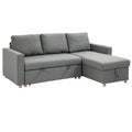 Canapé d'angle convertible canapé lit canapé 3 places modulable avec méridienne réversible, coffre de rangement intégré et 3 coussins de dossier, tissu aspect lin, gris-0