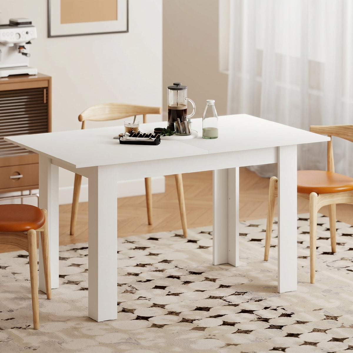 Table à manger extensible, table de cuisine rectangulaire, pour 6-8 personnes, 140-180 x 80 cm, blanc-6