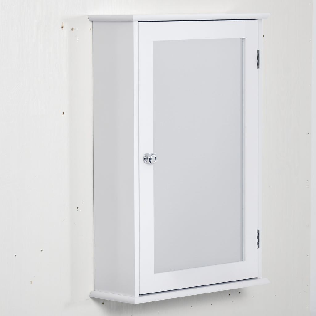 Armoire Murale de Salle de Bain avec Miroir - Armoire à Glace - Placard de Rangement Toilettes - 1 Porte, 2 étagères - Verre MDF Blanc-0