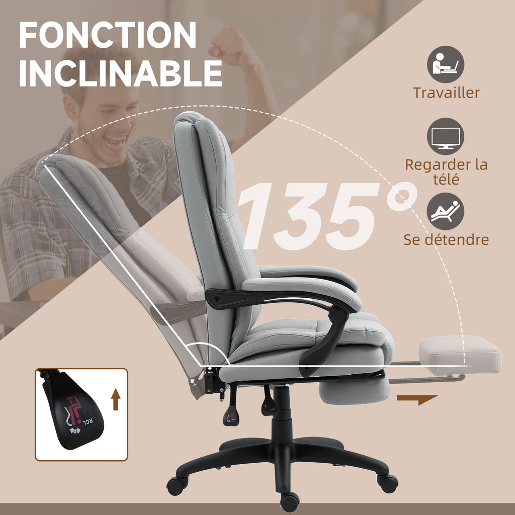 Fauteuil de bureau massant, chaise de bureau avec hauteur réglable, dossier inclinable et télécommande filaire, gris-5