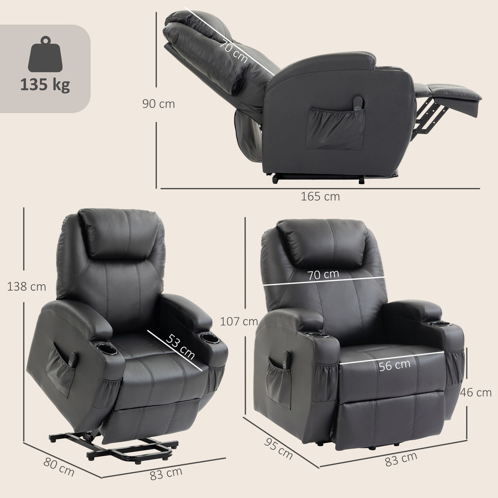 Fauteuil releveur électrique, fauteuil relax électrique, repose-pied, dossier inclinable, port USB, 83x95x107cm, noir-2