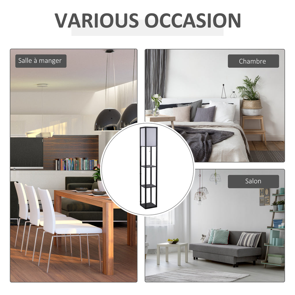 Lampadaire étagère 26L x 26l x 160H cm 3 étagères 4 Niveaux MDF Noir-5