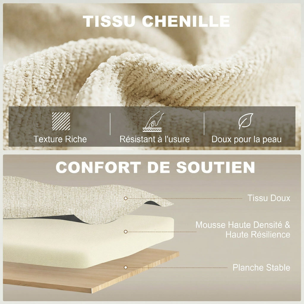 Canapé convertible 2 places 3 en 1, canapé-lit clic clac en chenille avec dossier réglable, porte-gobelets, beige-6