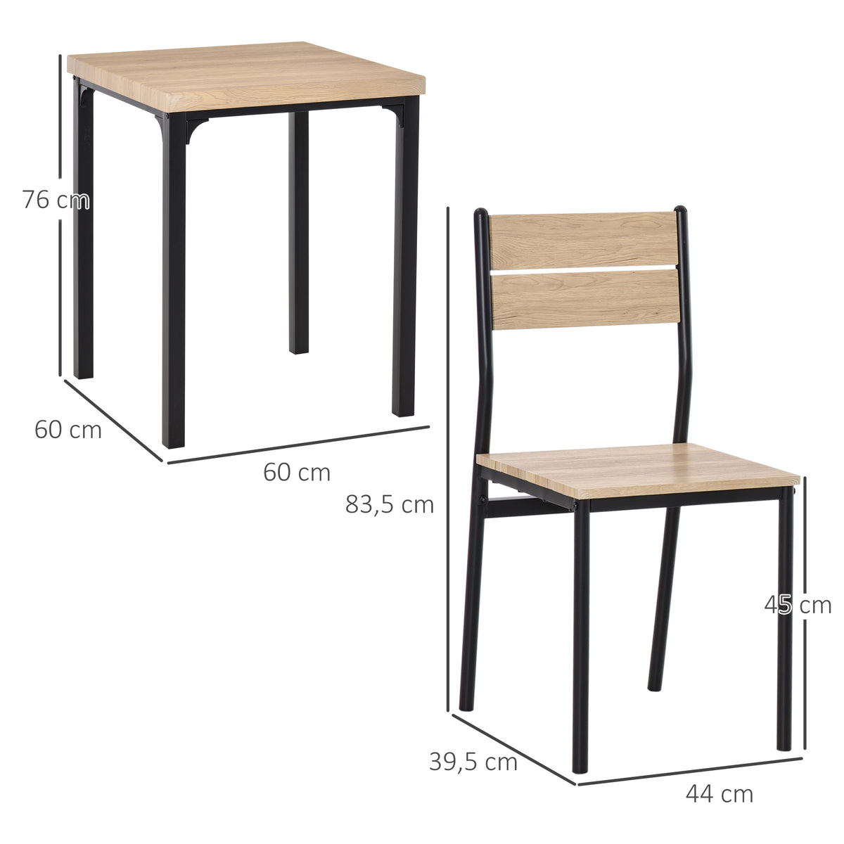 Ensemble table et chaises pour 2 personnes, table de cuisine avec chaises, table à manger 3 pièces avec 2 chaises encastrables, pour cuisine salon maison, bois de chêne clair-2