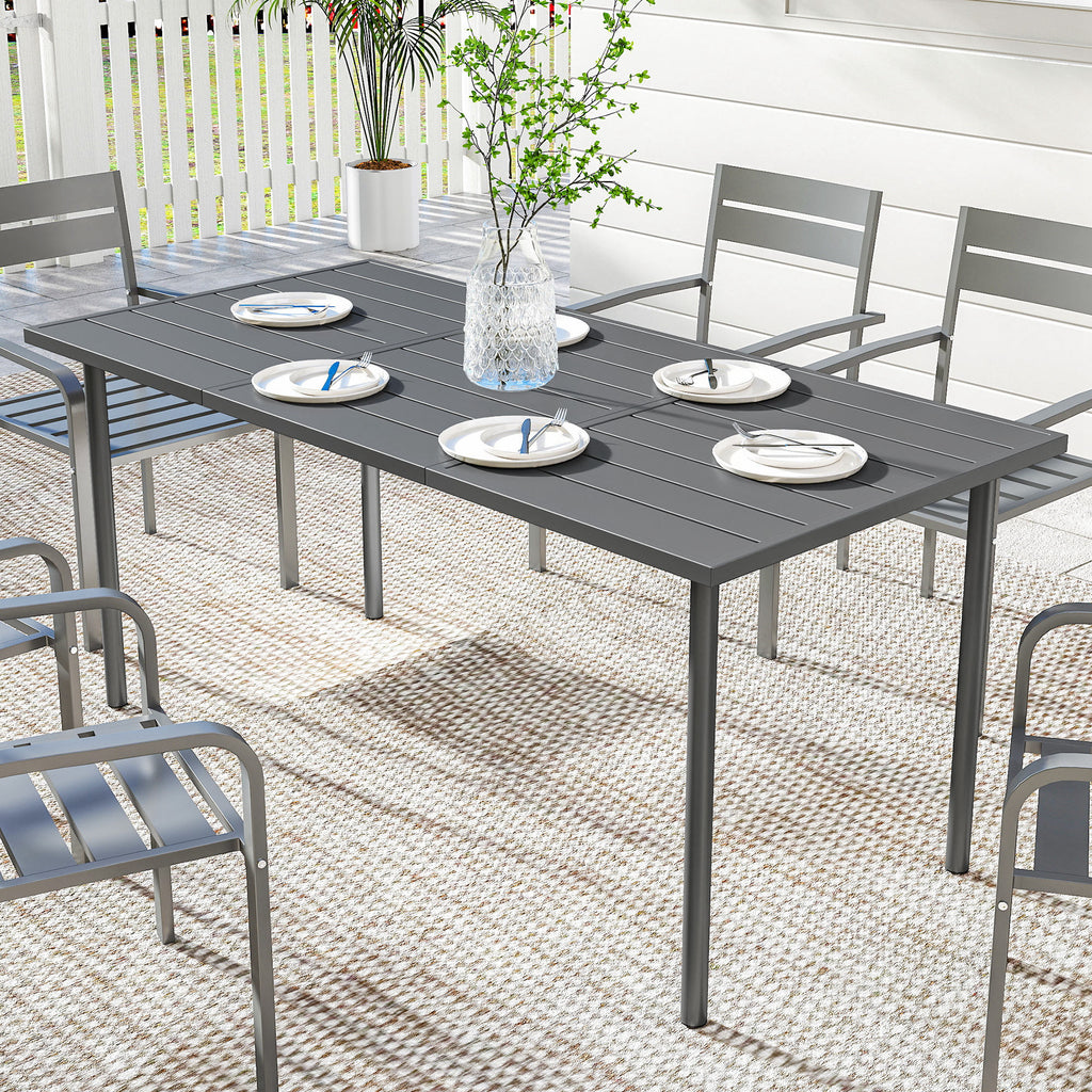 Table de jardin pour 6 personnes, 165 x 80 cm, table à manger extérieure rectangulaire avec plateau à lattes en métal-9