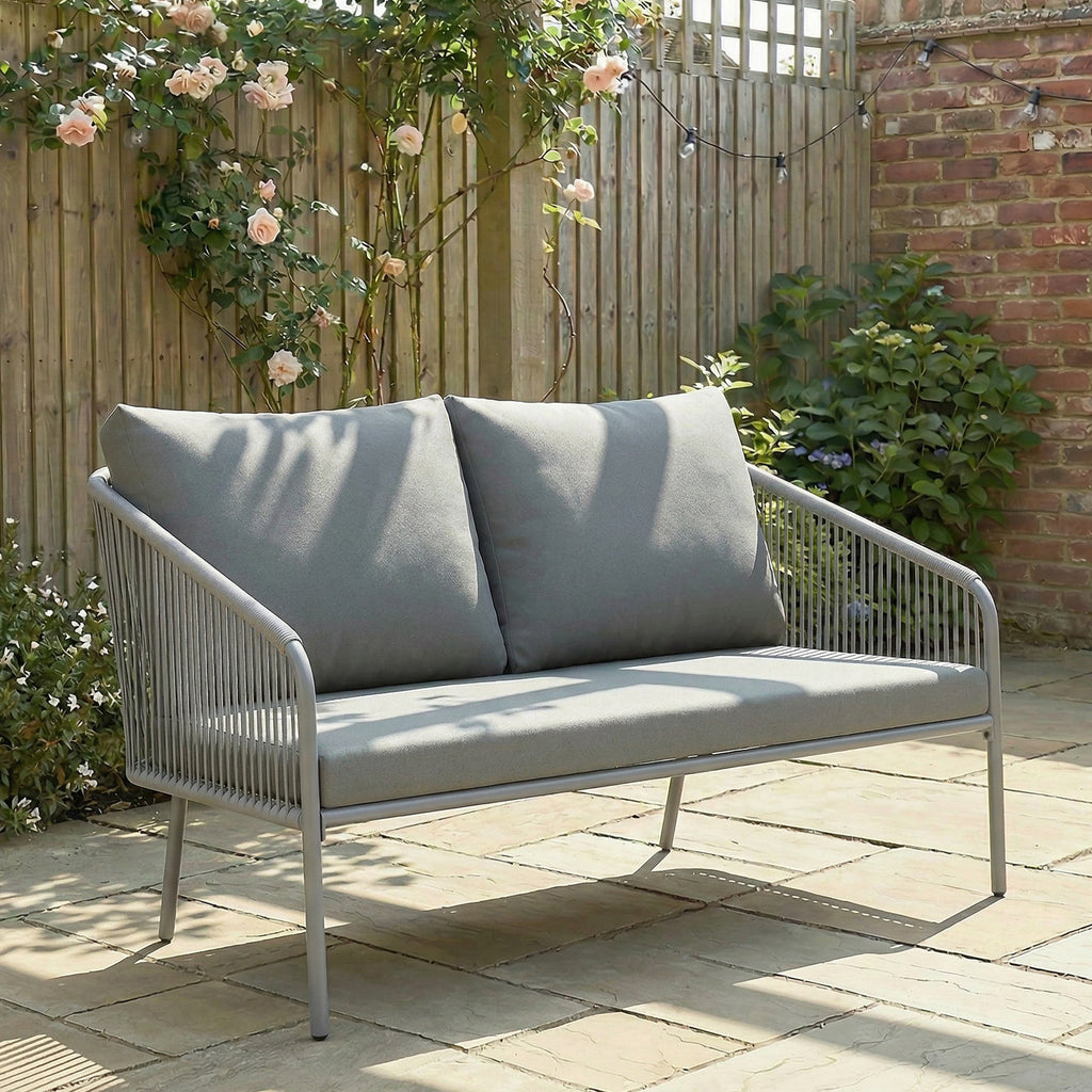 Canapé de jardin 2 places en résine tressée avec coussins canapé d'extérieur accoudoirs cadre en acier 112x72x76cm gris-1