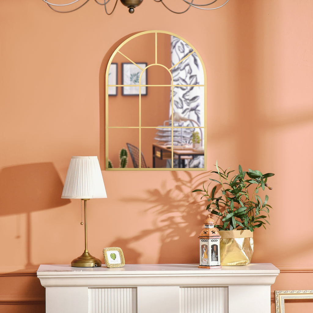 Miroir mural en métal cadre doré en forme de voûtée – 70 x 50 cm – décoration pour entrée ,chambre à coucher, salon-4