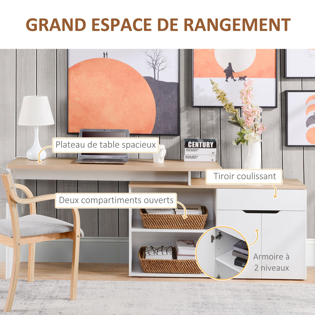 Bureau informatique multimédia modulable multi-rangements double niche + tiroir et placard en bois-4