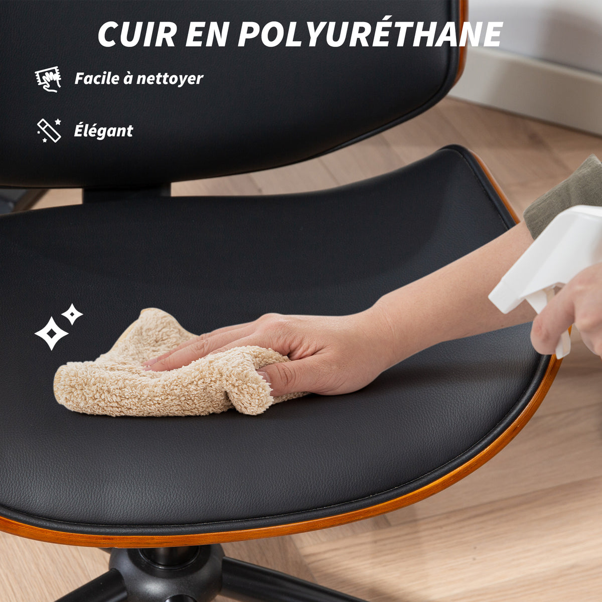 Chaise de bureau sans accoudoirs, fauteuil de bureau ergonomique, hauteur réglable et pivotant 360°, 52x54x84cm, noir-5