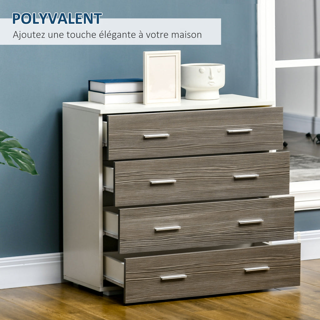 Commode meuble de rangement style contemporain 4 tiroirs 76 x 35 x 72 cm blanc et gris-4