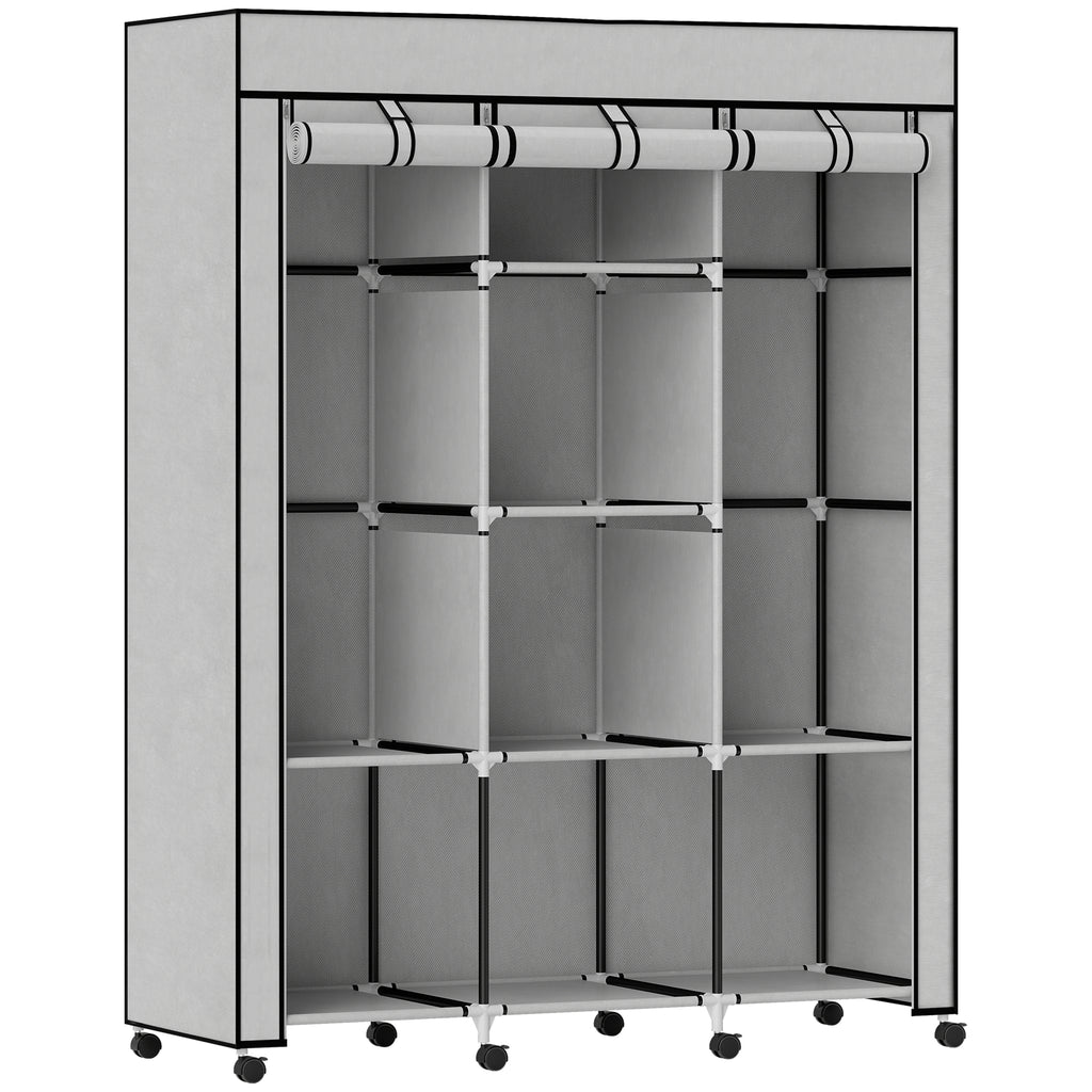 Armoire penderie multi-rangement - 8 étagères, 2 barres - non tissé gris-0