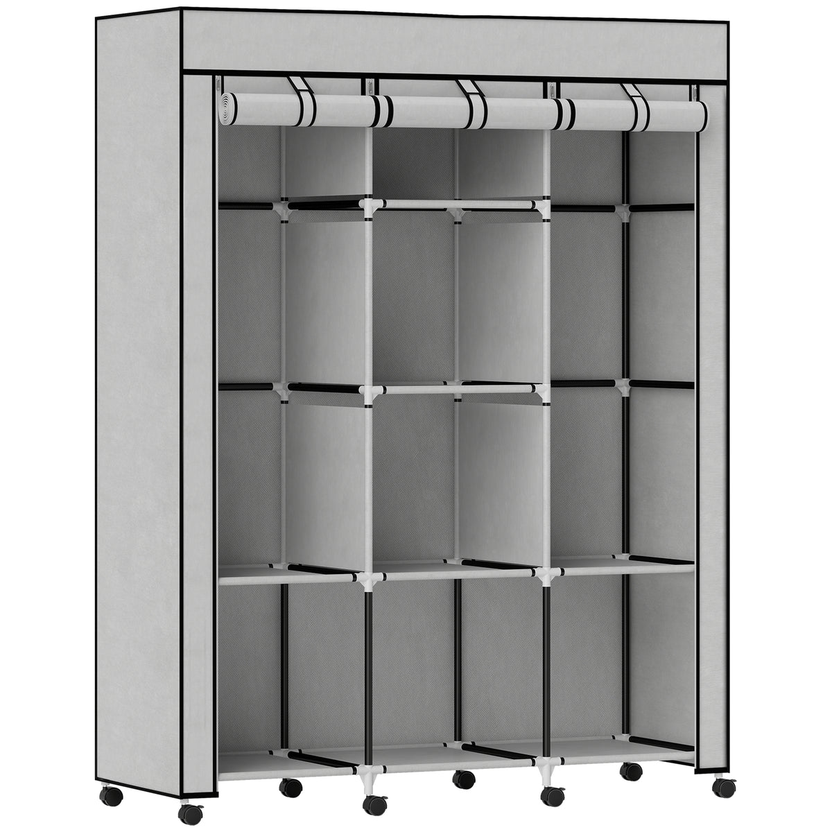 Armoire penderie multi-rangement - 8 étagères, 2 barres - non tissé gris-0