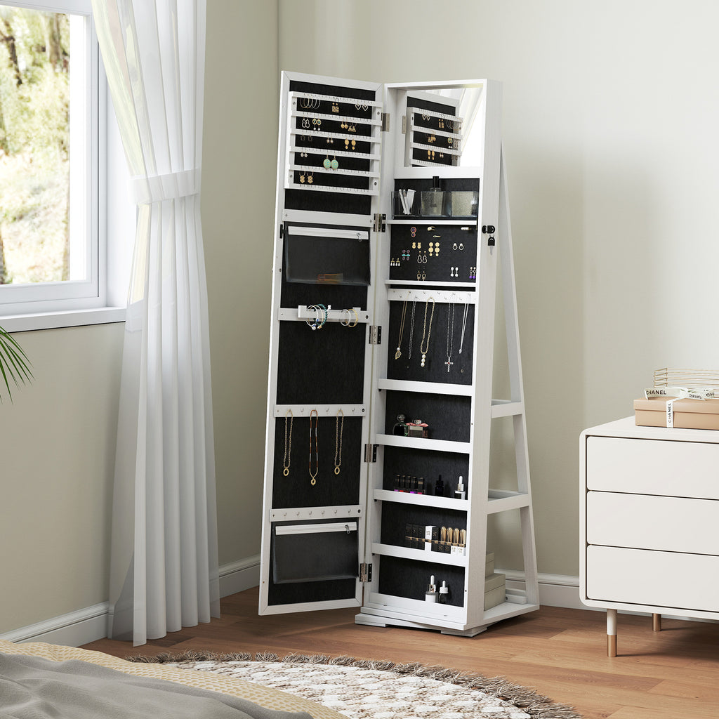 Armoire à Bijoux pivotante verrouillable boîte à bijoux avec Miroir - Armoire Bijoux Multi-Rangement - en Bois Blanc-8