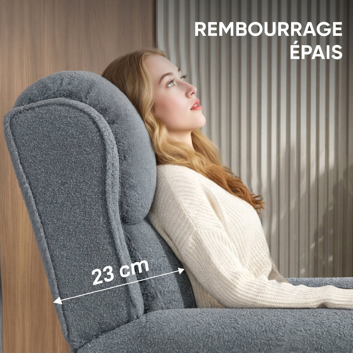 Fauteuil relax inclinable en polaire Teddy, fauteuil de relaxation avec repose-pieds extensible, assise rembourrée, gris-5