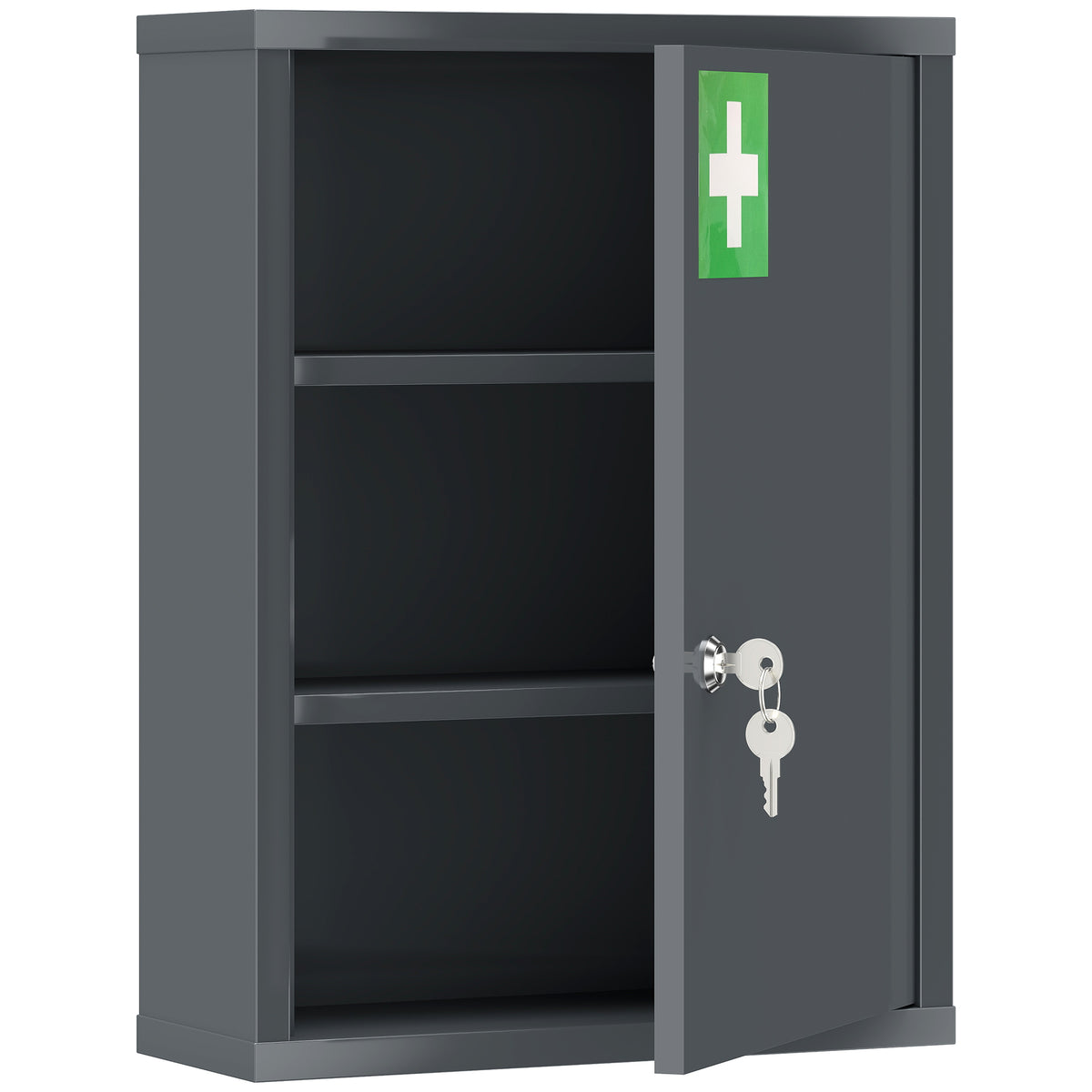 Armoire à pharmacie murale en acier, armoire à médicaments à 3 niveaux porte verrouillable 2 clés, 40x15x53,5cm, gris-0