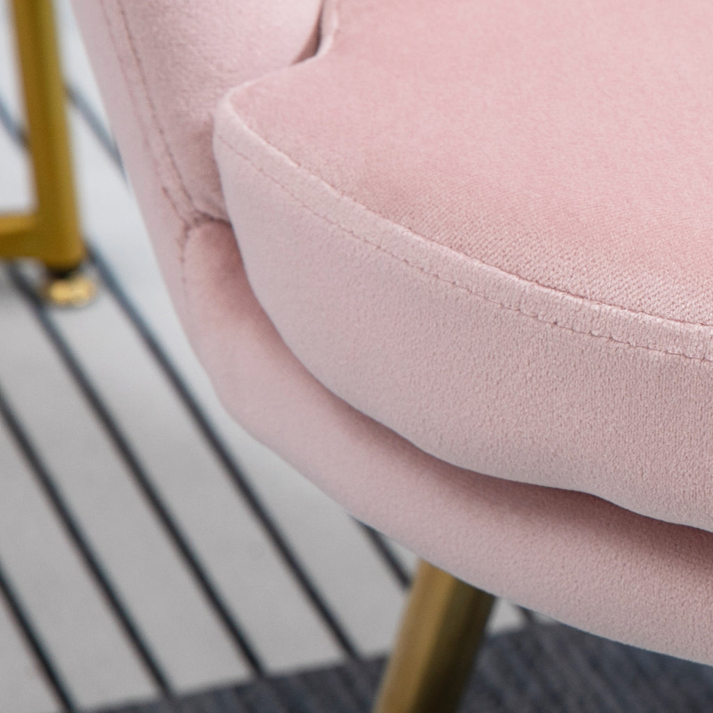 Fauteuil coquillage chaise coiffeuse fauteuil en velours avec pieds en métal doré rose poudré-8