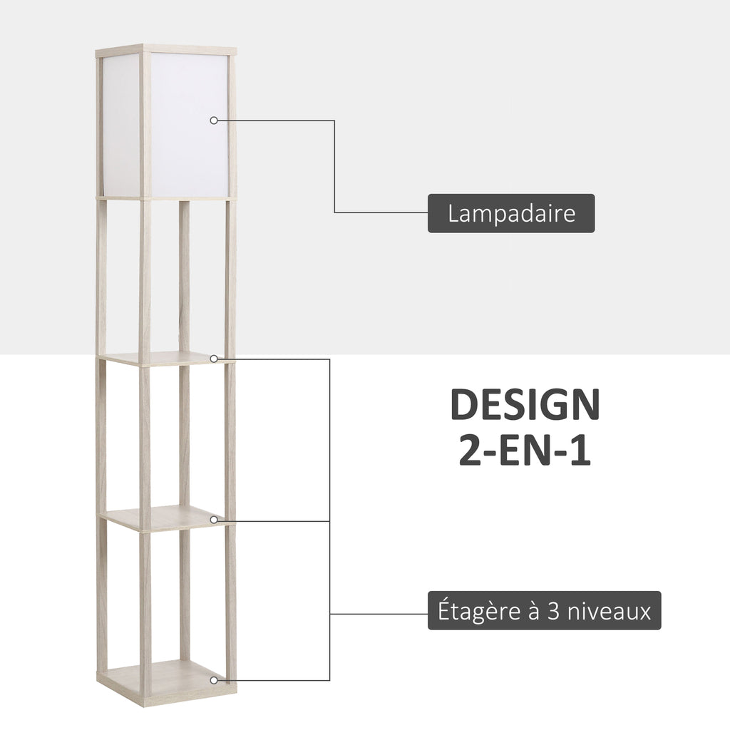 Lampadaire étagère 26L x 26l x 160H cm 3 étagères 4 Niveaux MDF chêne-3
