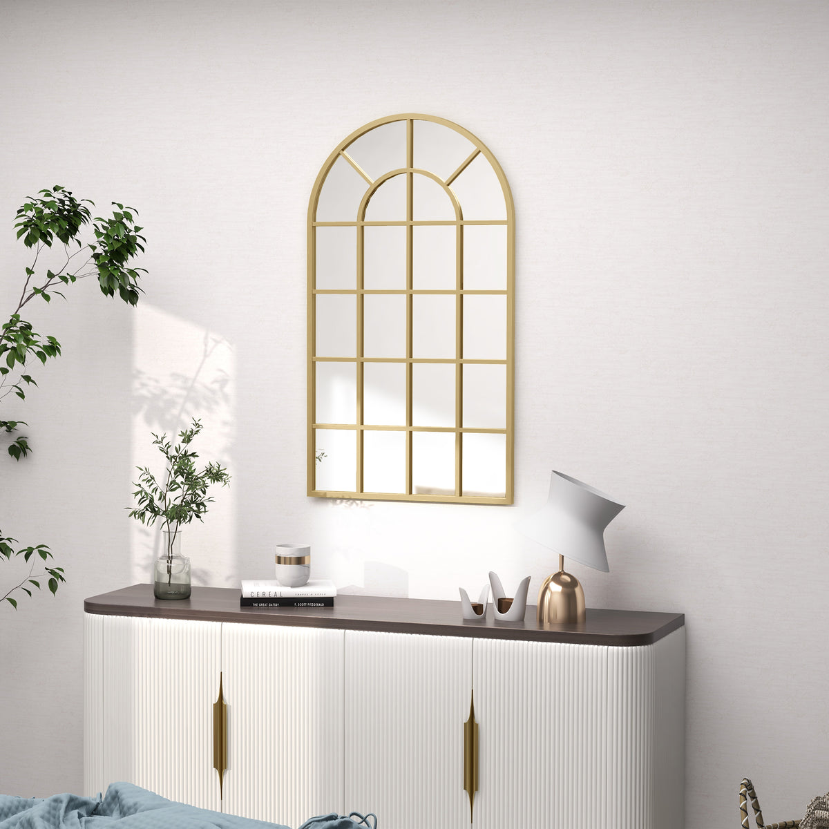Miroir verrière arche style industriel fenêtre arcade métal 110 x 65 cm doré-7