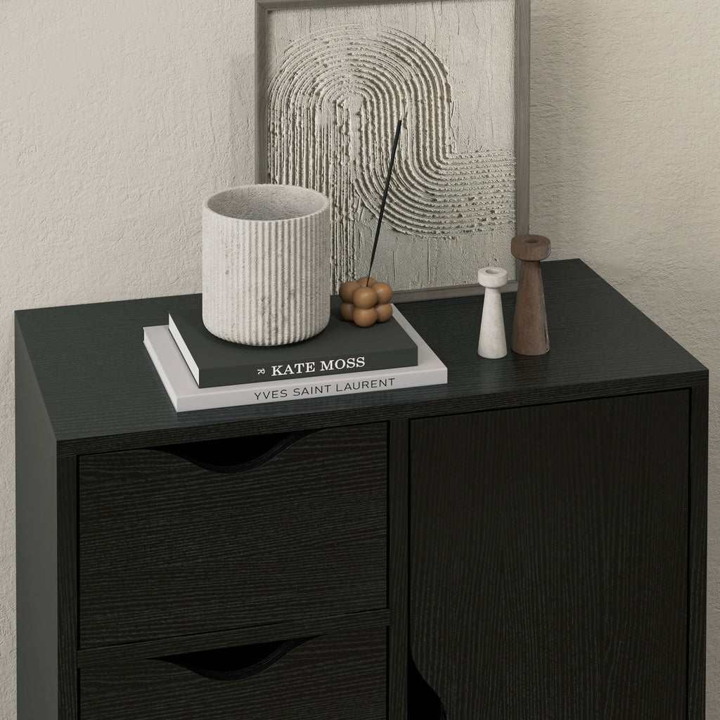 Meuble de rangement buffet commode 1 placard et 4 tiroirs, en bois, pour salon, cuisine, entrée, salle à manger, noir-8