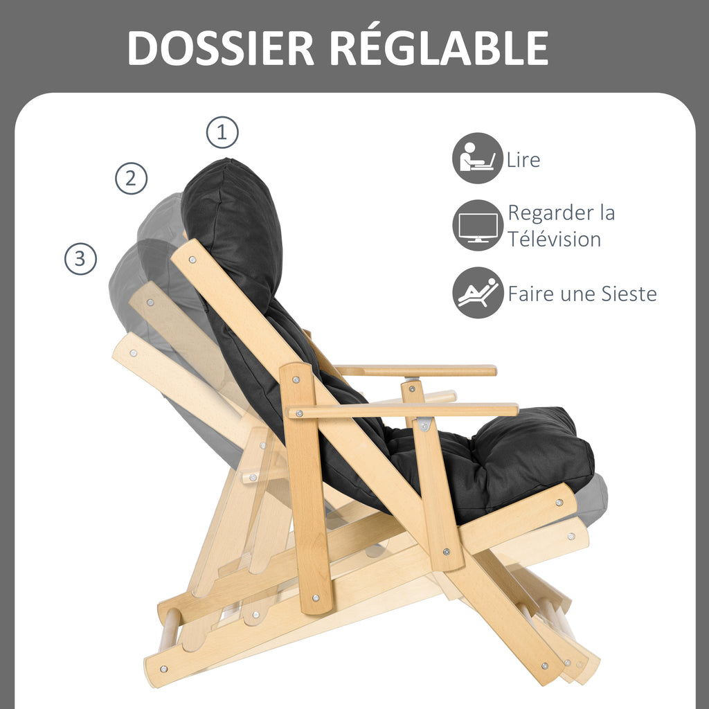 Fauteuil Chaise de Salon Pliable et inclinable en Bois Fauteuil Relax Confortable avec Coussin capitonné épais-3