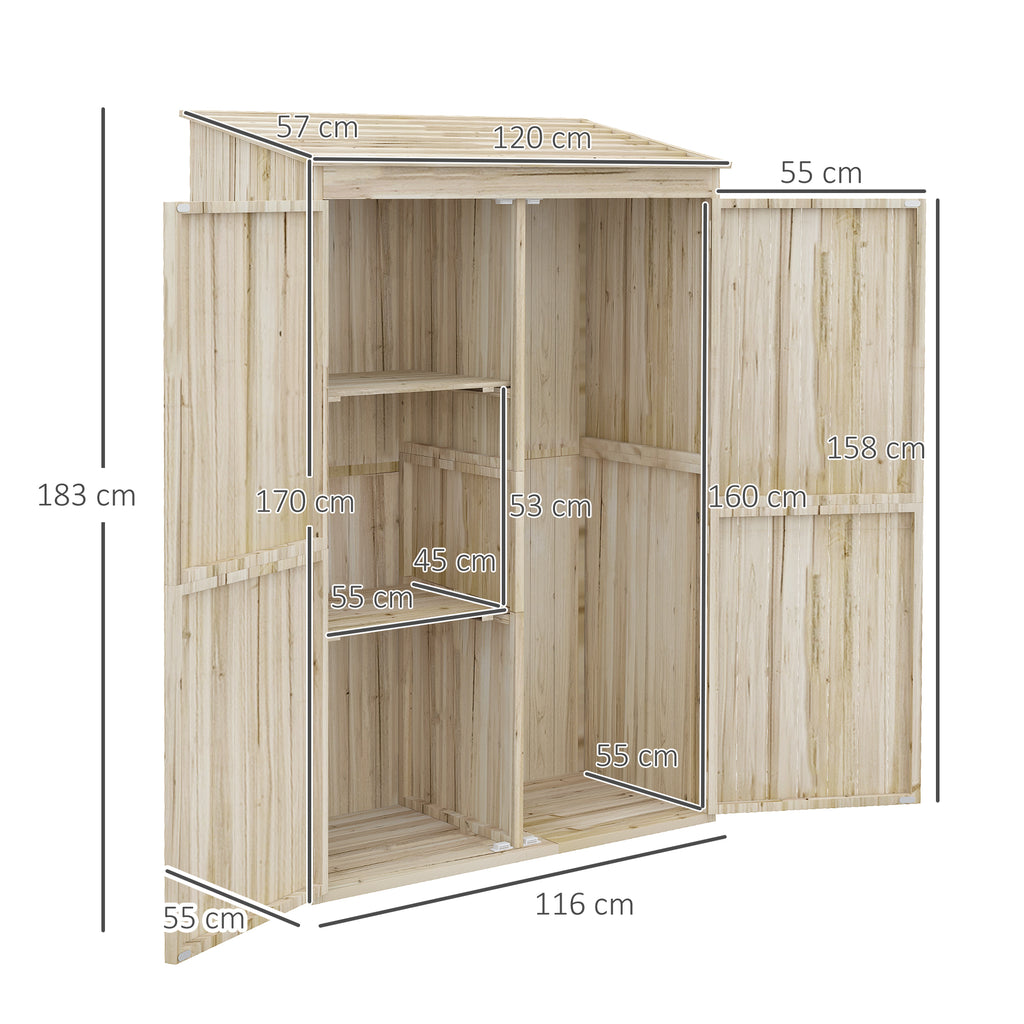 Armoire de jardin armoire de rangement en bois 2 étagères 2 portes toit incliné 120 x 57 x 183 cm bois naturel-2