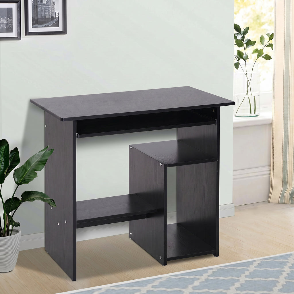 Bureau d'ordinateur, bureau avec rangement, plateau pour clavier et support de moniteur, 80 x 45 x 75 cm, noir-1