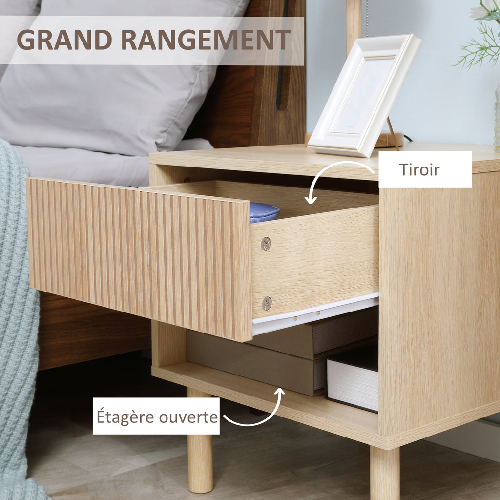 Table de chevet table de nuit avec tiroirs et niches, table d'appoint style moderne pour chambre à coucher, salon, dim. 47 x 47 x 50 cm, finition bois naturel-4