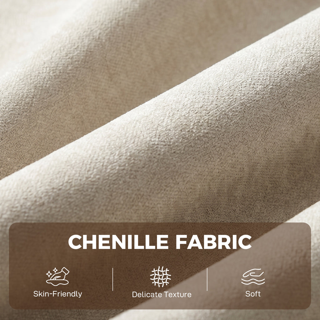 Canapé Convertible 2 Places, Canapé-Lit 3 en 1 Chenille 103cm, Dossier Réglable, 2 Oreillers, Accoudoirs en Bois, Crème-7