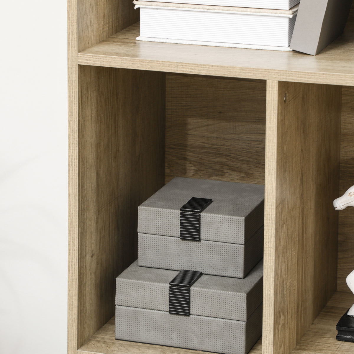 Bibliothèque étagère meuble de rangement placard 6 étagères dim. 80L x 35l x 180H cm naturel et gris foncé-8