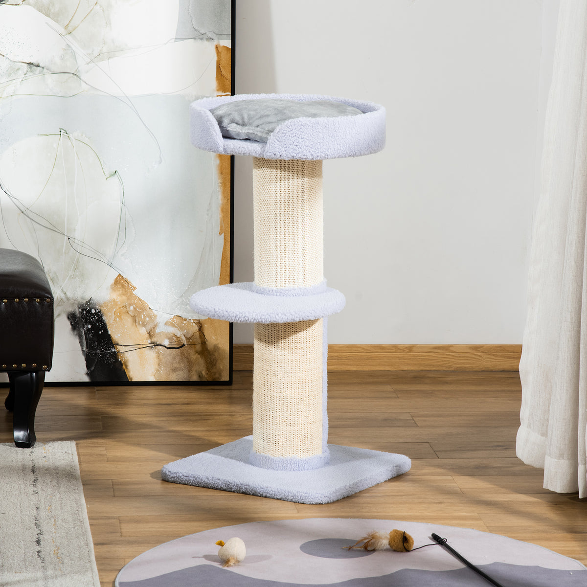 Arbre à chat avec griffoir centre d'activités 2 plateformes coussin bleu clair-1