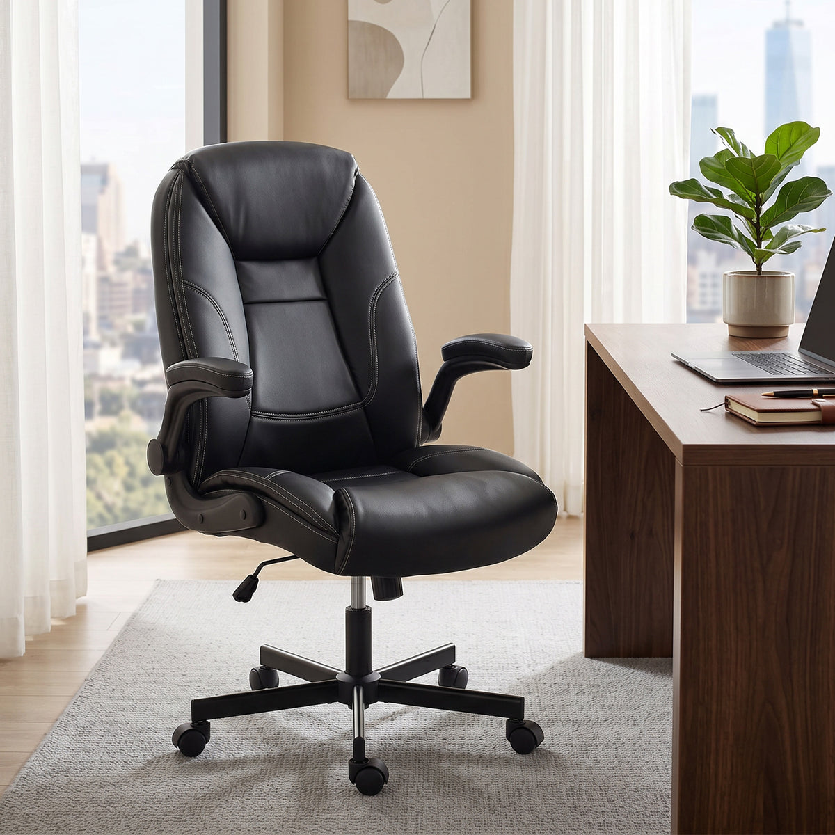 Chaise bureau ergonomique fauteuil de bureau accoudoirs relevables hauteur réglable fonction bascule noir-1