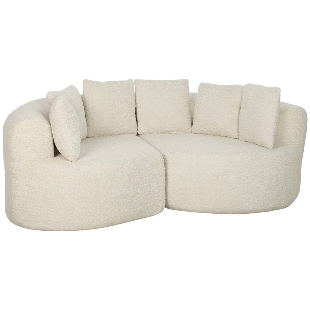 Canapé 3 Places Incurvé en Chenille 188 cm, Canapé Salon avec Assise Profonde, 6 Coussins, Rembourrage Épais, Crème-0