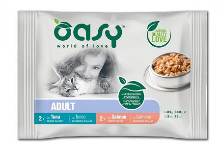 Oasy bocconcini in salsa multipack tonno e salmone 4 x 85 g